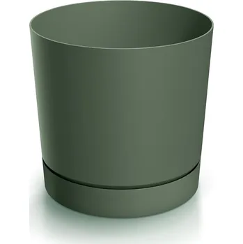 Plastový květináč TUBOS P s miskou tmavě zelený matný, varianta 14,8 cm