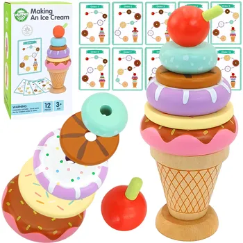 Dřevěná hračka WOOPIE GREEN Dřevěná hračka na ukládání zmrzliny Montessori 12 dílů FSC