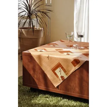 ubrus Polášek Holešov Ubrus teflon tisk 5609/1 100% polyester Oranžová květiny Hnědá geometrie 140x260