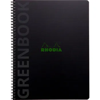 Zápisník Rhodia Greenbook, A4+, 80 listů, čtvereček 5x5, s děrováním, černý