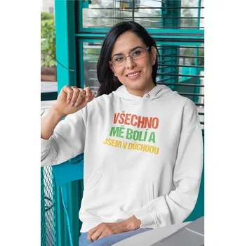 Dámská mikina Dámská mikina Všechno mě bolí Barva: Bíla, Velikost: L