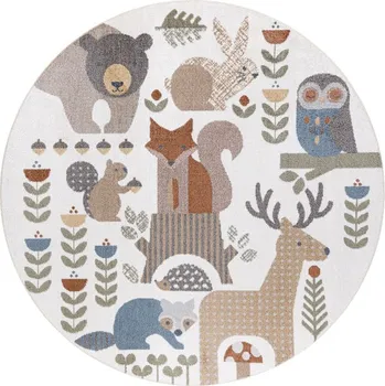 Koberec Koberec BONO 8425 lesní zvířátka, krémový / hnědý, kruh