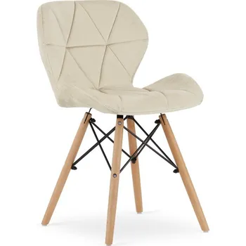 Jídelní židle Set tří jídelních židlí LAGO samet - béžová (hnědé nohy) 3ks