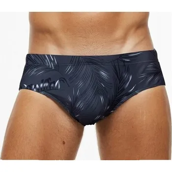 Pánské plavky PÁNSKÉ PLAVKY SLIPOVÉ ŠORTKY ŠEDÉ LISTY L