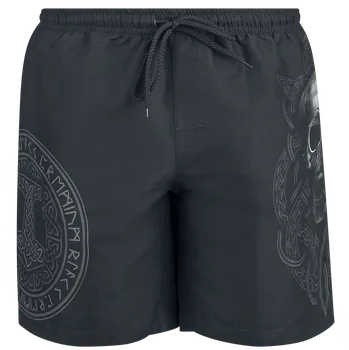 Pánské plavky Plavecké šortky z Black Premium by EMP - Swim Shorts With Skull And Runes Print - Muži - černá
