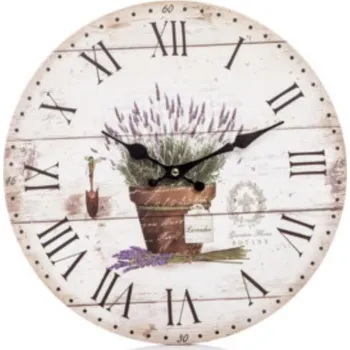 Hodiny Dřevěné hodiny na zeď Garden Levandule v květináči