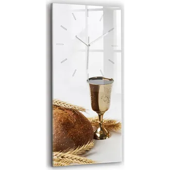 Hodiny Skleněné hodiny s motivem na zeď Tiché ručičky Chléb a víno Svaté Přijímání 30x60
