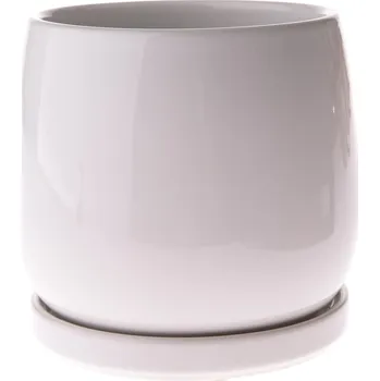 Květináč Keramický květináč s miskou Sophistic bílá, 15 x 15,5 cm