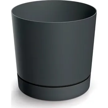 Květináč Plastový květináč TUBOS P s miskou tmavě šedý matný, varianta 33,8 cm