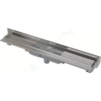 Odvodňovací žlab Alcadrain Sprchový žlab Flexible Low 105 cm, s nastavitelným límcem ke stěně, svislý odtok, nerez, APZ1104-1050