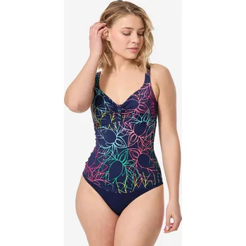 Dámské plavky DECATHLON Dámské plavky jednodílné Doli Nenu zeštíhlující s rovným výstřihem 50 MODRÁ|ČERVENÁ