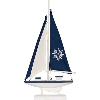 Modro-bílá dřevěná dekorace loďka Boat Nautic - 20*4*37 cm