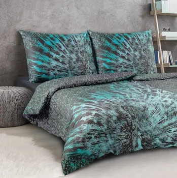 Povlečení Povlečení satén Geon Páv šedotyrkysová 140x200, 70x90 cm