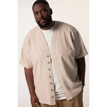 Pánská košile STHUGE, Plus size Košile STHUGE, lněný vzhled, krátké rukávy, hranatý oversize střih, do 8XL pro plnoštíhlé nadměrná velikost, 836929311-1456, hnědý, 7XL, Plus size oblečení, Oblečení pro vysoké muže, Nadměrné velikosti, Oblečení pro plnoštíhlé.