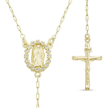 Náhrdelník Pozlacený růženec 14k ovál se zirkony, kuličky 3 mm 3002208, 45 cm