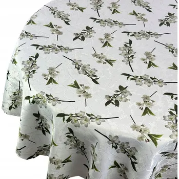 ubrus Kulatý ubrus odolný proti skvrnám Jarní Mramor s květy jabloně prům. 120 cm