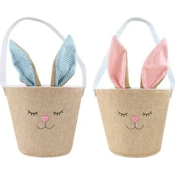 Velikonoční dekorace Košík textilní zajíček s ušima 15x12,5 cm