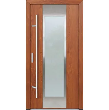 Vchodové dveře Hahn-Türke Vchodové dveře DS82-M08 mléčné sklo Barva: Zlatý dub, Směr otevírání: Levé, Ven, Celkové rozměry: 1000x2100mm