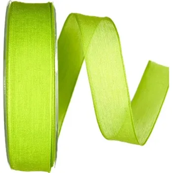 Stuha Stuha látková ORIGINAL GREEN zelená 25mm x 20m A (5,-Kč/m) (Stuha bavlněná, hráškově zelená, oboulící, s drátkem)