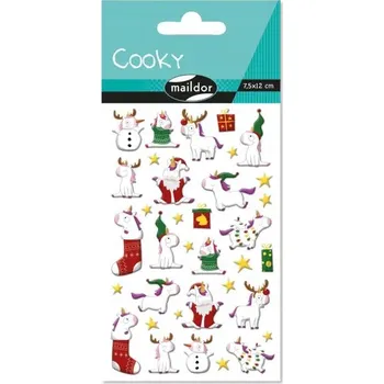 samolepka SAMOLEPKY VYPUKLÉ LESKLÉ - JEDNOROŽCI VÁNOČNÍ