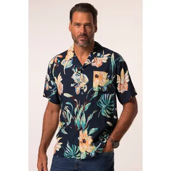 Pánská košile JP1880, Plus size Košile JP1880, krátké rukávy, květovaný potisk, Cuba límeček, Cuba střih, do 8XL pro plnoštíhlé nadměrná velikost, 837223130-1456, modrý, 7XL, Plus size oblečení, Oblečení pro vysoké muže, Nadměrné velikosti, Oblečení pro plnoštíhlé.