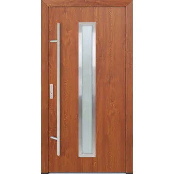 Vchodové dveře Hahn-Türke Vchodové dveře DS82-M01 reflexní šedé sklo Barva: Zlatý dub, Směr otevírání: Levé, Dovnitř, Celkové rozměry: 1100x2100mm