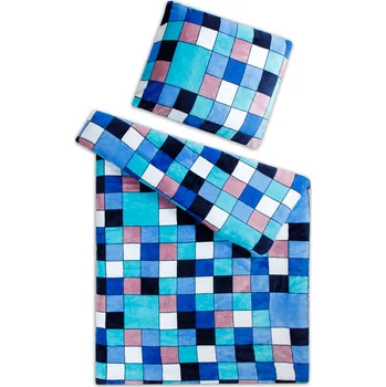 Povlečení Povlečení Mikroflanel Kostky modré 70x90, 140x200