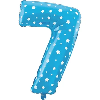 Balónek Fóliový balónek číslice 7 modrá s hvězdičkami 40 cm