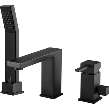 Vodovodní baterie Gamma Caro Cuadro, 3-otvorová vanová baterie, černá matná, GMA-BCC3O-BK