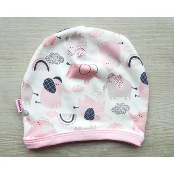 Kojenecká čepice AMÁLKA Bavlněná čepička saporka, růžoví sloníci Velikost: 56-62