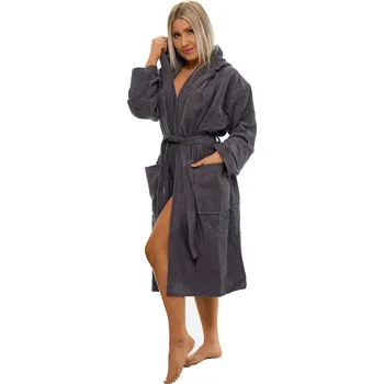 Dámský župan Dámský bavlněný župan s kapucí 02 Dark Grey S