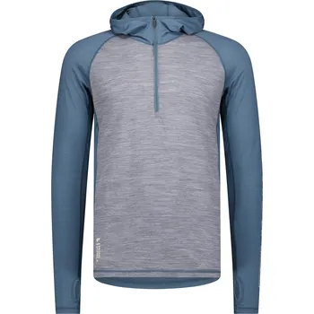 Pánské oblečení triko MONS ROYALE TEMPLE MERINO LONG SLEEVE HOOD grey heather / goblin blue Velikost: M