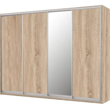 Ložnice Skříň 4D 2500x600x2400, 3 DTD + 1 zrcadlo, Světlý dub sonoma