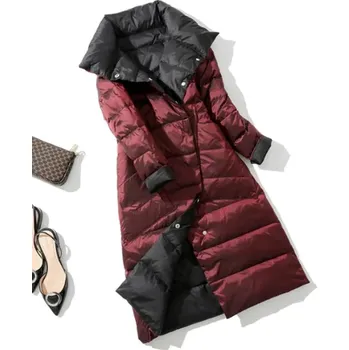 Dámský kabát Oboustranný dámský zimní péřový kabát (vel. XL, vínově červená), SKLAD Barva: vínově červená, Velikost: XL