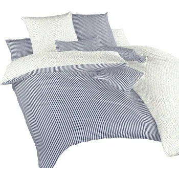 Povlečení Povlečení bavlna Květinky modré/Proužky modré 140x200, 70x90 cm