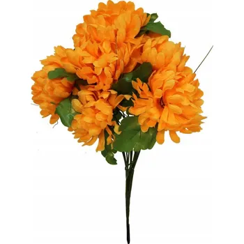 umělá květina Oranžová Kytice Umělých Chryzantém s Trávou, Dekorativní Květiny 40 cm