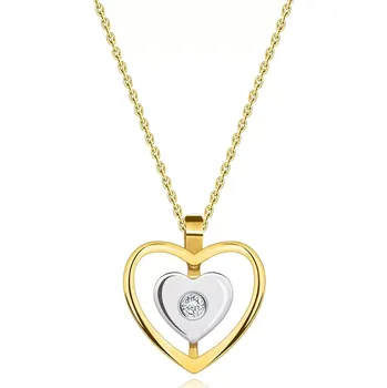 Náhrdelník Diamantový náhrdelník ze smíšeného 14K zlata - srdce, kulatý briliantový brus