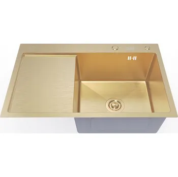 Granitový dřez Jednokomorový dřez, dřez s odkapávačem 78x50R Zlatý + Příslušenství