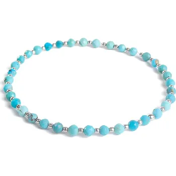 Náramek 4U Dámský náramek s přírodním tyrkysem a stříbrnými kuličkami