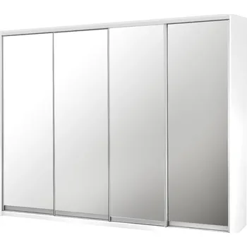 Šatní skříň Skříň 4D 2500x600x2400, 4 zrcadla, bílá