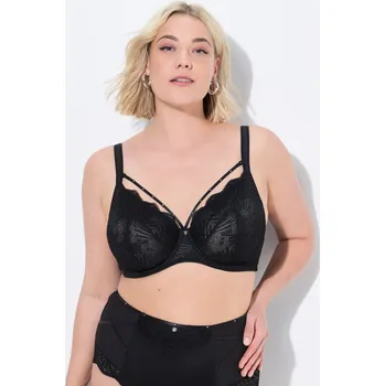 Podprsenka Ulla Popken, Plus size Podprsenka s kosticemi, odnímatelné ozdobné stuhy, měkké košíčky, B-F pro plnoštíhlé nadměrná velikost, 837940100-1094, černý, 105D, Nadměrné velikosti, Plus size oblečení, Oblečení pro boubelky, Oblečení pro baculky, Oblečení pro p