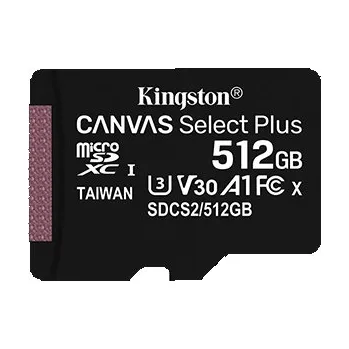 Paměťová karta Kingston paměťová karta Canvas Select Plus, 512GB, micro SDXC, SDCS2/512GBSP, UHS-I U1 (Class 10), A1