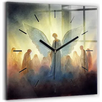 Hodiny Tiché nástěnné hodiny čtvercové s ilustrací anděla a lidí