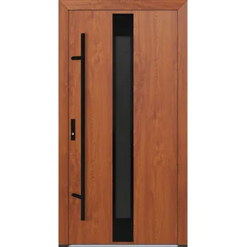 Vchodové dveře Hahn-Türke Vchodové dveře DS82-M25 mléčné sklo Barva: Zlatý dub, Směr otevírání: Pravé, Ven, Celkové rozměry: 880x2080mm