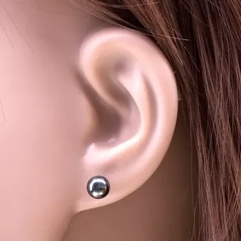 Náušnice Náušnice ve žlutém 14K zlatě - tmavě šedá hematitová kulička, 6 mm