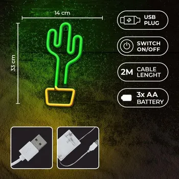 Dekorativní svítidlo FOREVER Dekorativní LED neon Kaktus zelený RTV100211