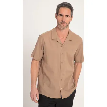Pánská košile JP1880, Plus size Košile z lněné směsi, krátké rukávy, Kuba límec, Modern střih pro plnoštíhlé nadměrná velikost, 805724328-1459, hnědý, XL, Plus size oblečení, Oblečení pro vysoké muže, Nadměrné velikosti, Oblečení pro plnoštíhlé.