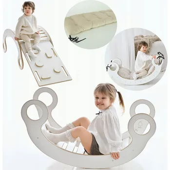 Dětská houpačka Dřevěné Houpačka Montessori pro děti + Polštář B + zeď + skluzavka CE