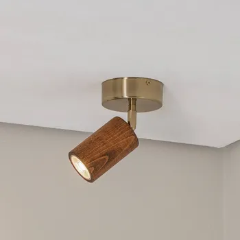 Lampička Lucea Stropní bodové svítidlo Legno, hnědá / mosazná barva, výška 18 cm, dřevo - Ø stříšky 10 cm tmavé dřevo, mosaz 1 x 20 W - Doprava zdarma