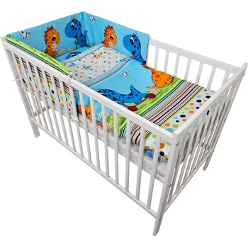 Dětská postýlka s matrací a dětským povlečením - 8 kusů od BELLO Vzor povlečení: 4 modrý dino